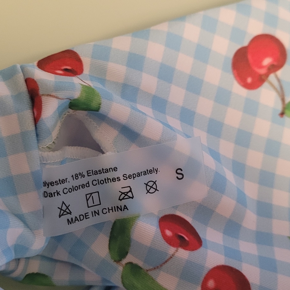 Cherry Print Blue Gingham Bikini Set SIZE SMALL - Picture 11 of 14